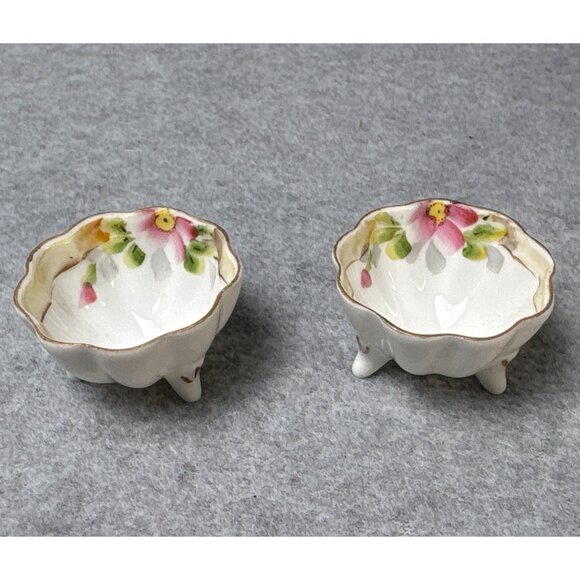 Hand-Painted Nippon Footed Salt Dips Floral Design 1950s - Picture 1 of 6